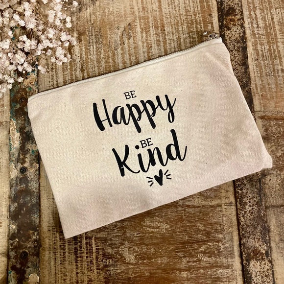 unknown Handbags - Be Happy Be Kind Canvas Makeup Pouch Zippered 9” x 6”